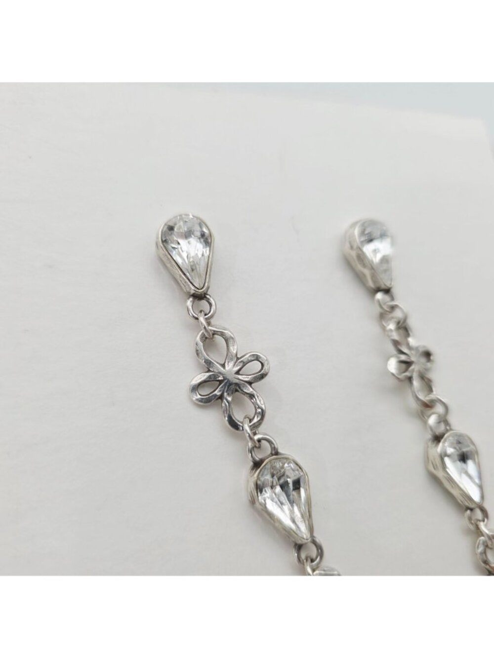 Brighton Earrings Silver Tone Rhinestone Floral Long Dangle Pieced Earrings - Picture 2 of 8
